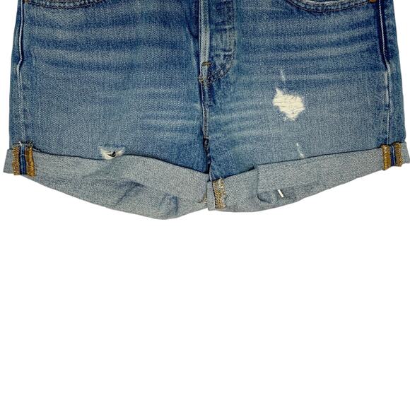 Levis 27 Premium Denim Distressed Cuff Jean Shorts Medium Blue - Picture 5 of 9